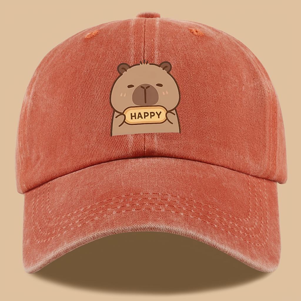 pc Capybara Happy Print Trucker Hat Vintage Washed Adjustable Baseball Cap Breathable Unisex Outdoor Sun Hat with Cute Carto