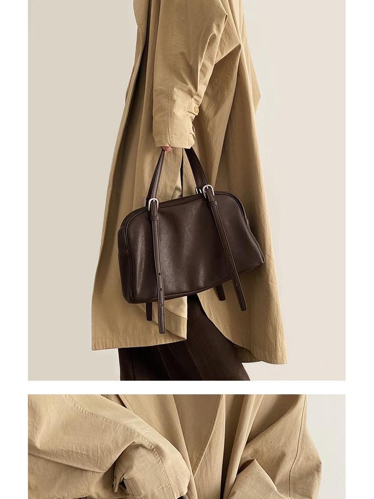 Нишевая Ретро Кожаная Сумка для Боулинга Yoyo Большой Вместимости - Женская Высококлассная Сумка на Плечо