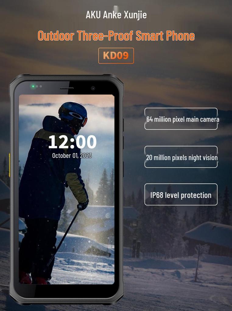 Ankexun KD09 4G Мобильный телефон для исследования на открытом воздухе: Водонепроницаемый, пылезащищенный, ударопрочный, с полной поддержкой сетей, зарядная база.