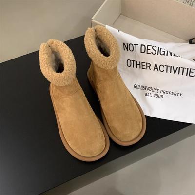 Qiao Feifei Зимние женские сапоги 2023 года в стиле ретро, плюшевые хлопковые туфли на плоской подошве, уродливые, милые, пушистые короткие сапоги, зимняя новинка