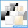Universal Wall LED Light 1/2Way Switch 16A Black/White Tempered Glass Panel ON OFF Power Push Button Rocker Switch 1/2/3/4 Gang
