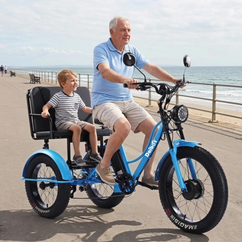 Powerful 3 Wheel Fat Tire Passenger Electric Tricycle Adult Two Person 750W Mountain Snow Family Electric Bicycle Trike Bike Man