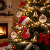 Country Music Lover Gift Red Guitar Christmas Ornament, 2D Flat Acrylic Hanging Pendant with Theme Ornament Santa Hat, Tree Decoration, Holiday