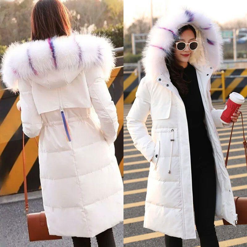 High-end Luxury Down Cotton-padded Clothes Women's Medium and Long New Cotton-padded Clothes Waist Slim-fitting Color Coats