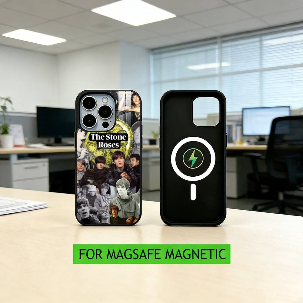 Чехол для телефона S-Stone R-Roses Band для iPhone 17, 16, 15, 14, 13, 12, 11 Plus, Pro, Магнитный с Magsafe, Беспроводная зарядка