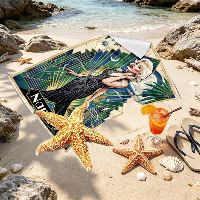Custom Name Personalized Marilyn Monroe Print Beach Towel, for Trip Camping Beach Party Home Decor, Birthday Gift for Family & Friends