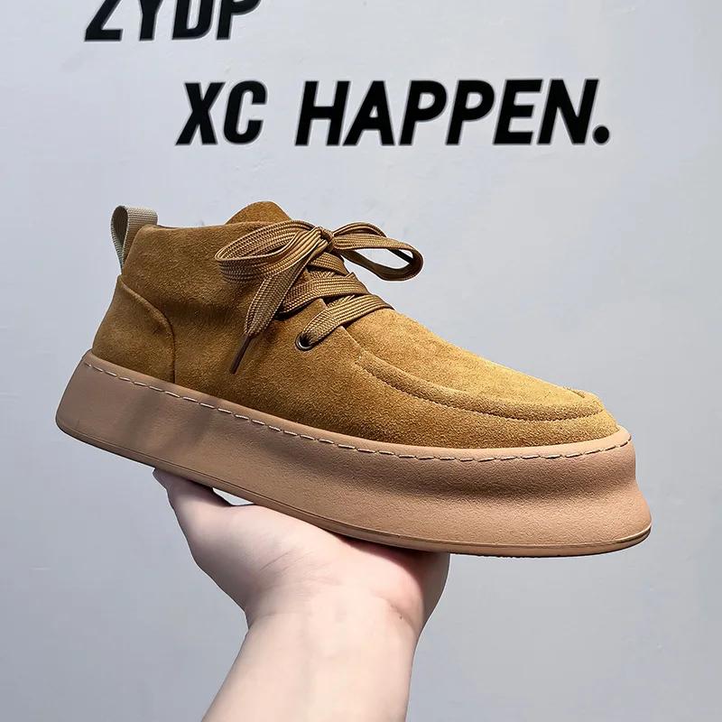 Мужские ботильоны из замши и коровьей кожи, обувь с высоким верхом, мужские ботинки на шнуровке в стиле милитари, прошитые вручную нитью, повседневная обувь, зимние теплые мужские ботинки