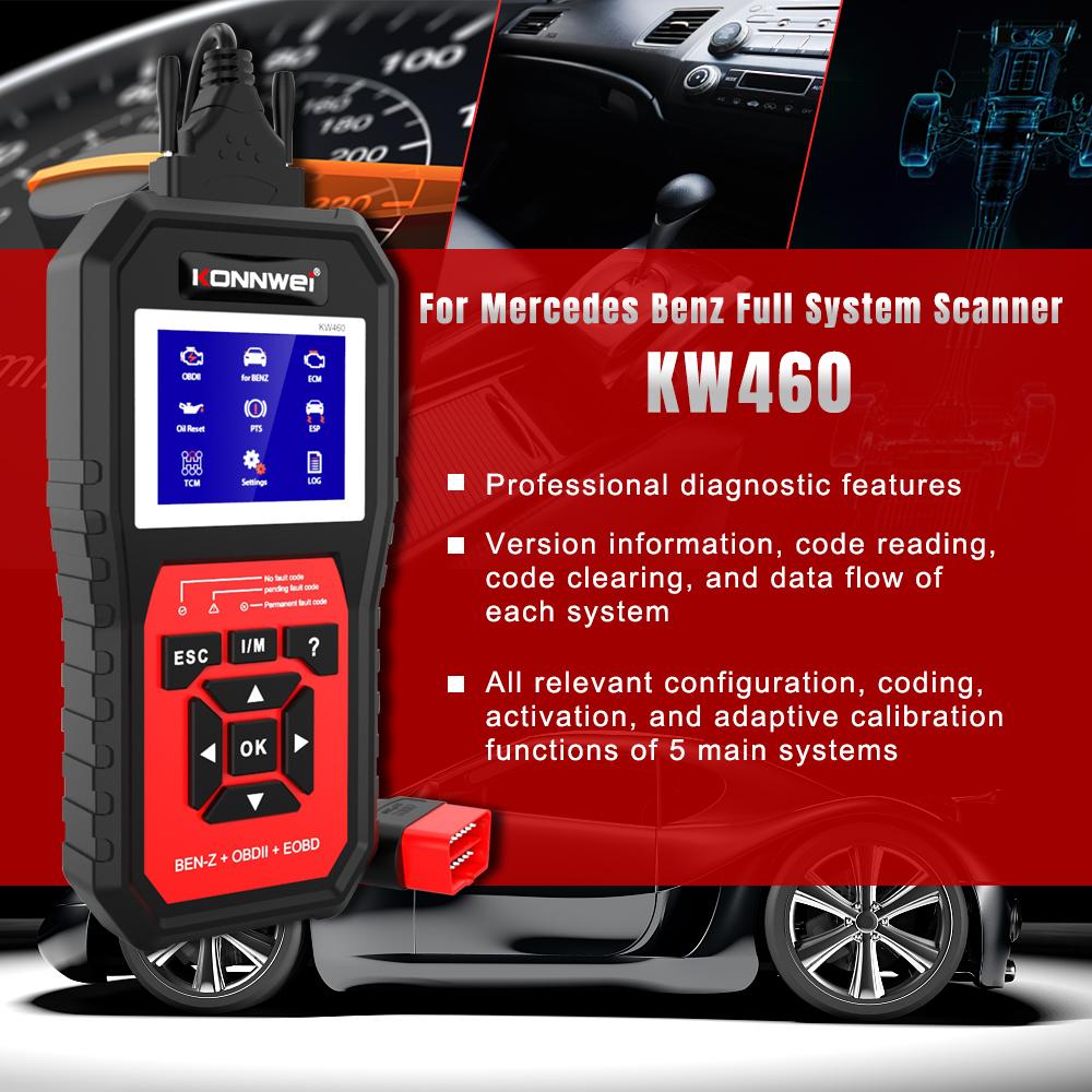 KONNWEI KW460 Obd2 Scanner for Mercedes Benz ABS Airbag Oil ABS EPB DPF SRS TPMS Reset Full Systems Auto Diagnostic Tool