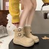 Открытая улыбка женские зимние ботинки 2025 новые зимние толстоподошвенные теплые большеголовые хлопковые туфли на меху и с утолщенной хлопковой подкладкой детские