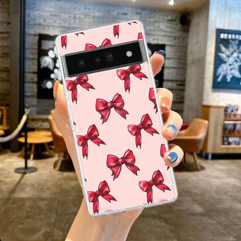 Милый чехол для телефона с вишневым бантом для Google Pixel 9 8 7 6 Pro XL 8A 7A 6A 5 4 5A 4A 3A XL 5G, мягкий силиконовый, прозрачный ТПУ