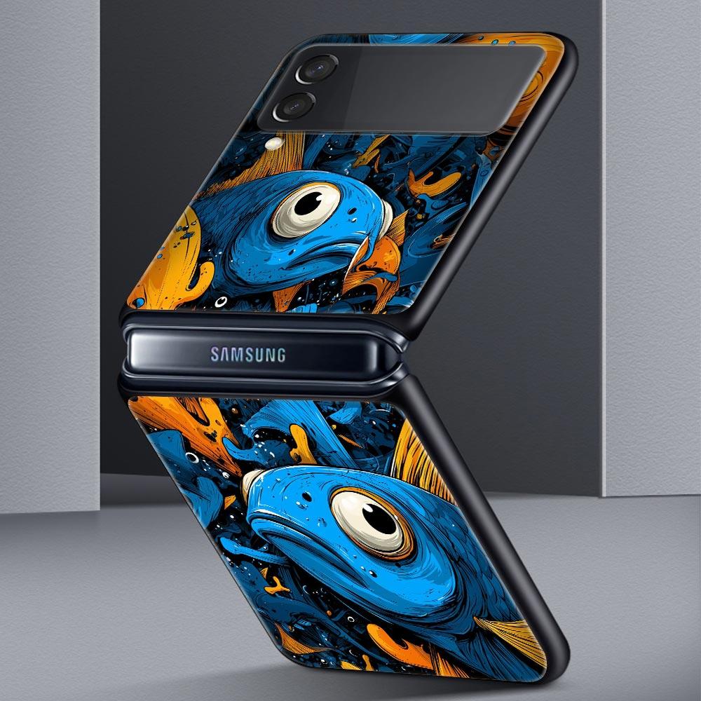 Синяя рыба Океана Жесткий ПК Чехол для Телефона Для Samsung Galaxy Z Flip 7 6 5 4 Черная Крышка Для Galaxy Z Flip 3 Складной Корпус Fundas Capas