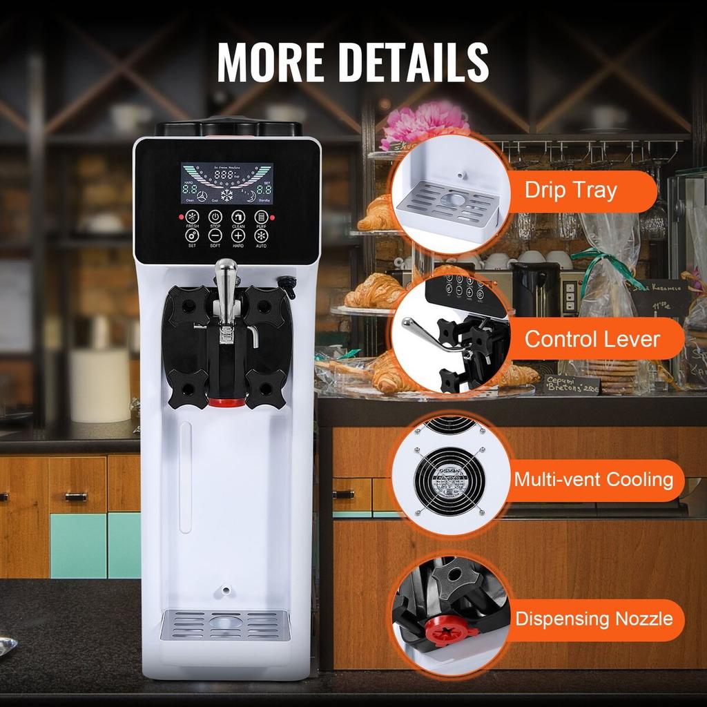 Soft Serve Ice Cream Machine Maker 10L/H Yield Single Flavor Countertop