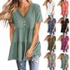 Модное женское свободное летнее однотонное повседневное платье на пуговицах с короткими рукавами и v-образным вырезом