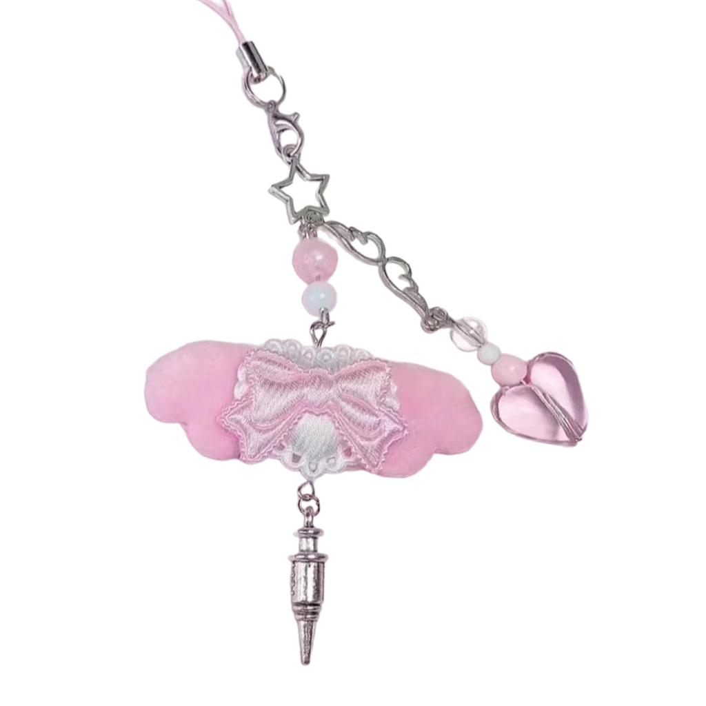 Handmade Angel Wing Phone Pendant Sweet Ribbon Bowknot Keychain Heart Beaded Phone Lanyard Acrylic Keyring Ornament