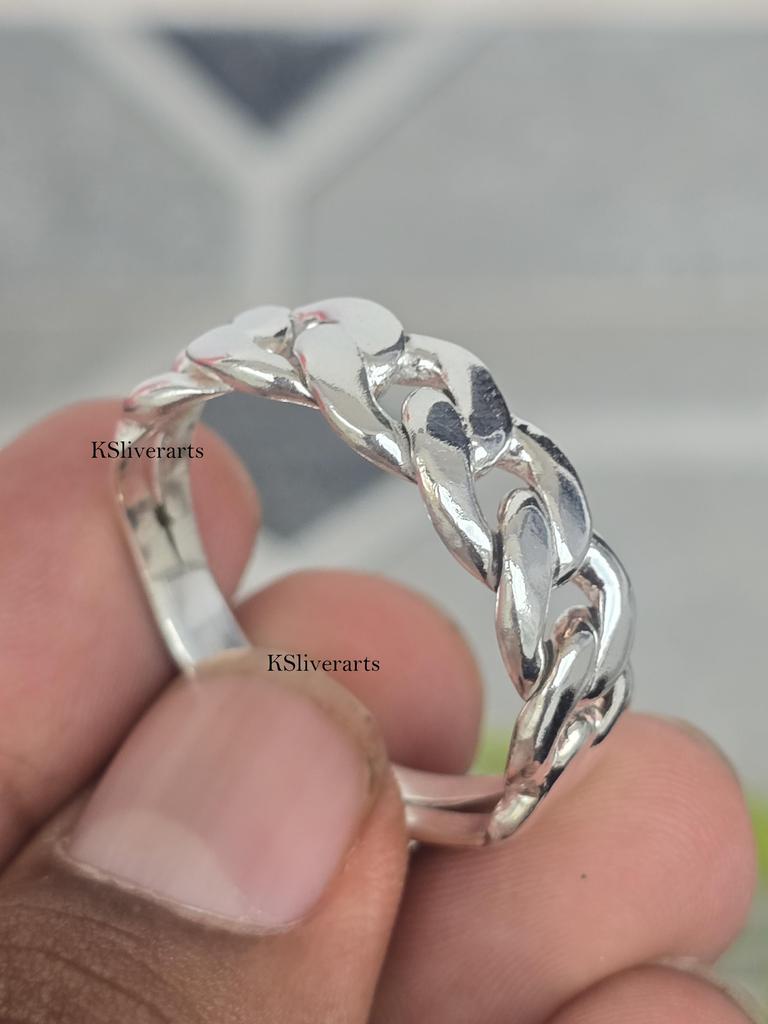 Miami Cuban Link Ring Wide Cigar Band Ring, 925 Sterling Silver Ring Chunky Fidget Meditation Ring, Anxiety Knuckle Rings, Gift For Her