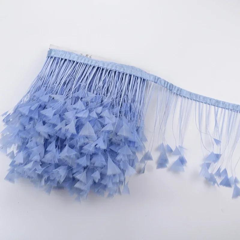 2Meters Colored Turkey Feathers On Tape Tassel Fringe Trim Decoration White Black Ribbon Sewing Dress Flecos Handicrafts Decor