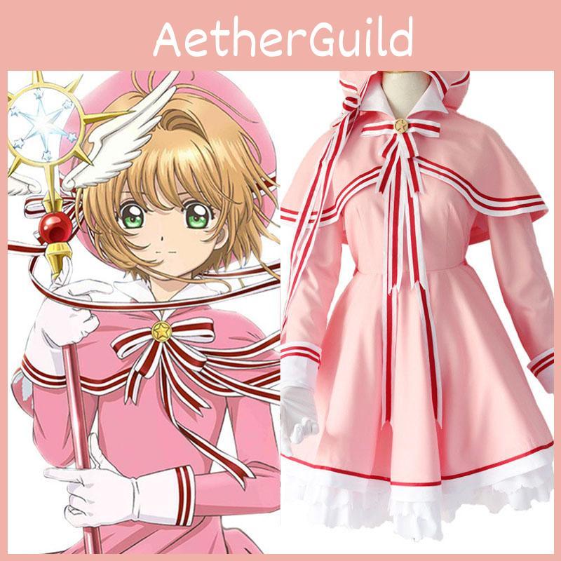 Очаровательный костюм для косплея Cardcaptor Sakura Kinomoto, розовое платье со шляпой для женщин