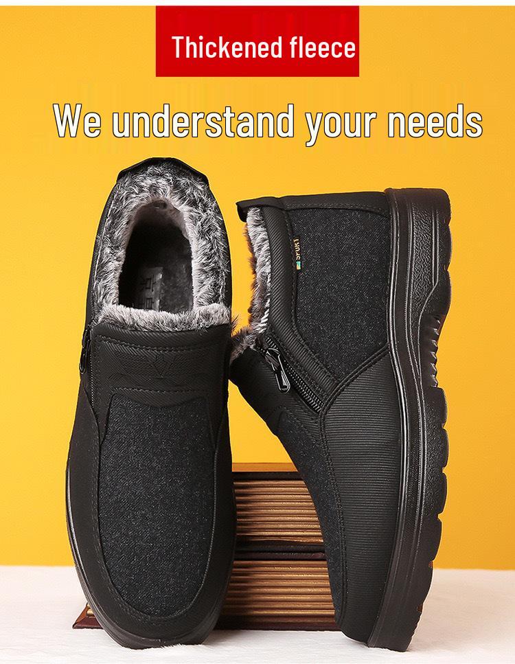 Men's Winter Non-Slip Velvet-Lined Old Beijing Cotton Shoes for Middle-Aged and Elderly