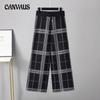 Винтажные широкие брюки в клетку, женские осенне-зимние прямые брюки с высокой талией, свободные и толстые вязаные повседневные брюки