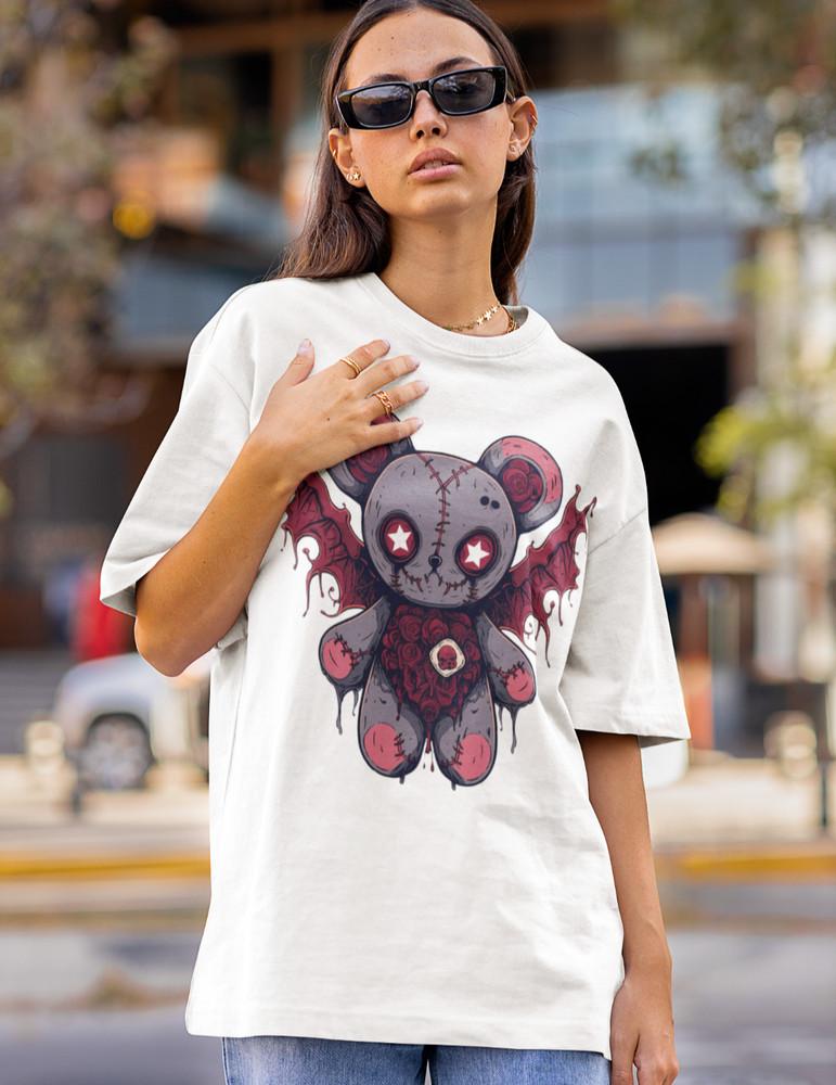 Женская футболка Hello Kitty Horror Bears Хэллоуин Уличная одежда Био Оверсайз