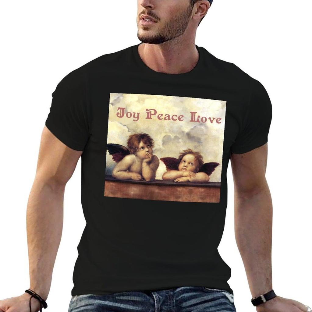 RENAISSANCE ANGELS Winged Cherubs Joy Peace Love T-Shirt Comfortable Basic Crew Neck Tee