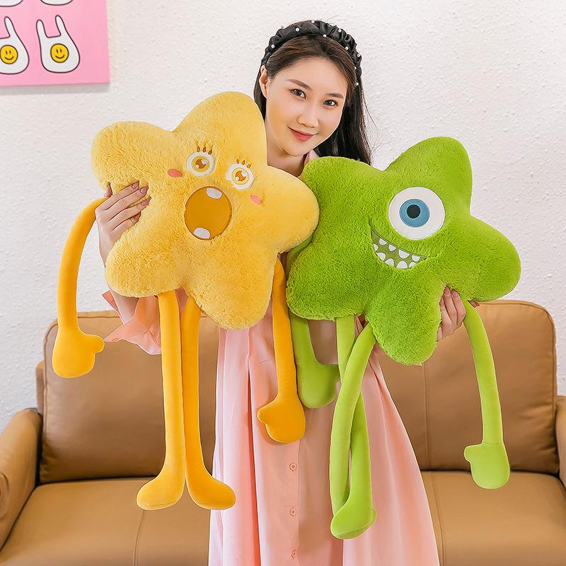 Green star cushion, one-eyed monster expression, pillow, funny, cute, long-legged plush toy, creative doll girl
