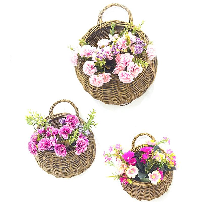 Flower Planter Wall Hanging Wicker Rattam Basket Garden Vine Pot Plants Holder Wicker Basket Nest Flower Pot Home Decoration