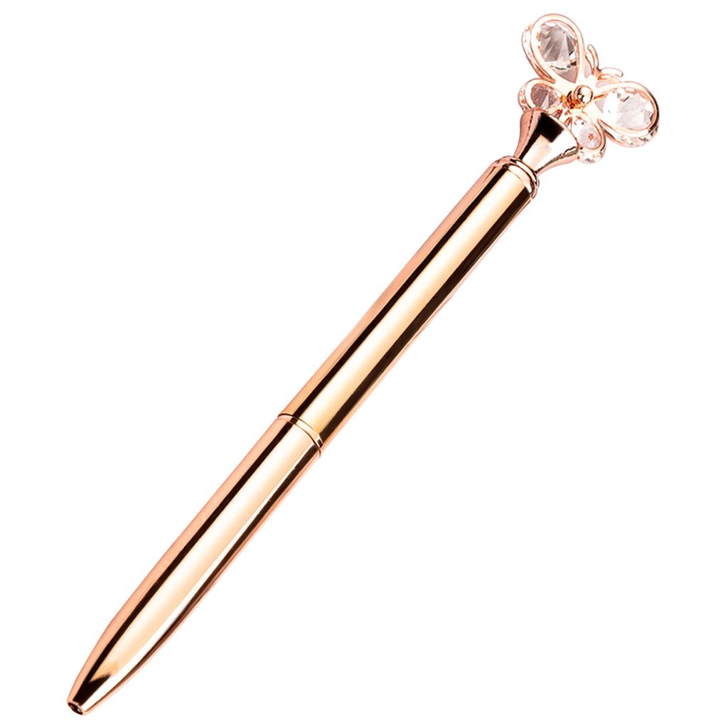 1 шт., стеклянная школьная ручка-бабочка, 1 мм, металлическая шариковая ручка, запасная черная ручка для письма для студентов, канцелярские принадлежности из розового золота