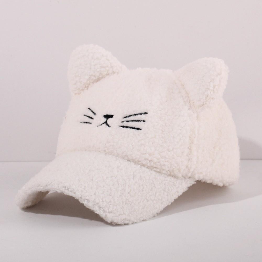 Adjustable Fleece Peaked Hat Embroidery Baseball Cap Cute Cat Ear Baseball Cap  Women Girls