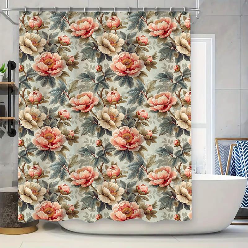 Vintage Floral Shower Curtain Soft Print Fabric Bath Decor for Home Decoration Pink Peony Pattern Size: 72 x 72 inches (183cm x