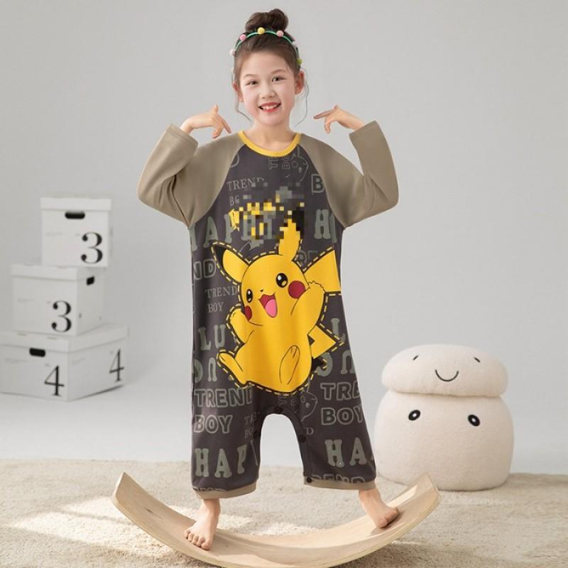 Cute Cartoon Cotton Pajamas Girls Long Sleeve One-Piece Sleepwear Loose Fit Home Outfit Fall