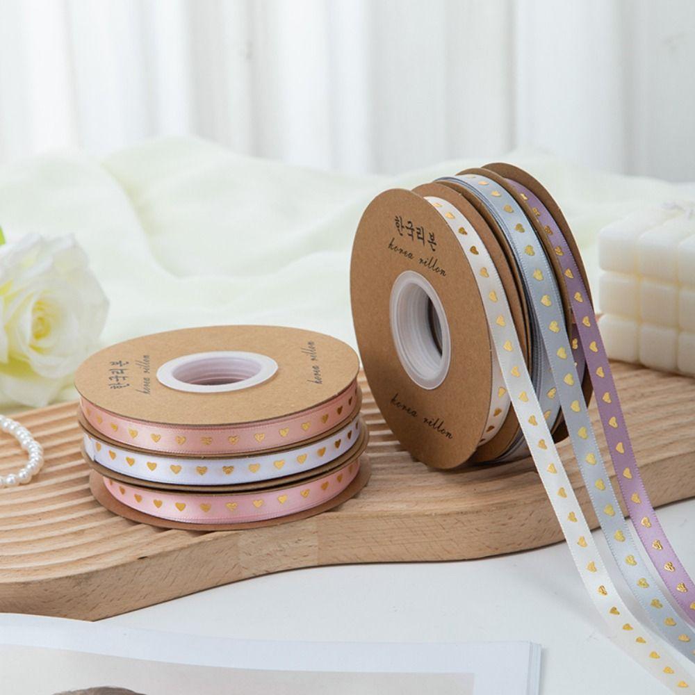 1cm*30 meters Gold-stamped Heart Ribbons Classic Gift Packaging Ribbon Handmade
