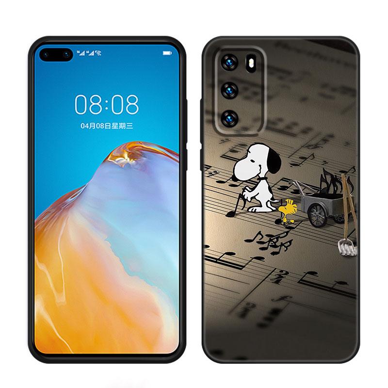 Мультяшный Каваи Снупи Черный Чехол для Телефона Для Huawei P10 P20 P30 P40 Lite P50 P60 Art P50E P Smart Z 2018 2020 2021 Pro 2019