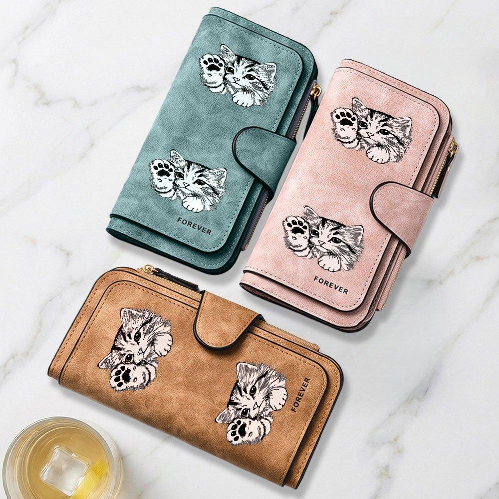 Fashionable long wallet with cute cat paw black and white illustration print design, eye-catching multifunctional portable coin purse with clasp,