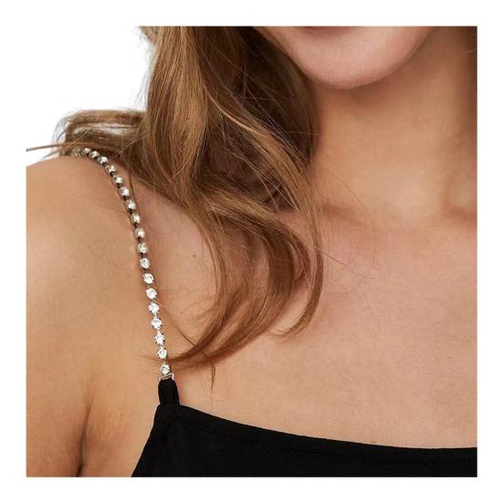 1 Pc Rhinestone Shoulder Strap Silver Rhinestone Bra Shoulder Chain Jewelry Adjustable Underwear Strap for Festival Rave Bridal Wedding Dress