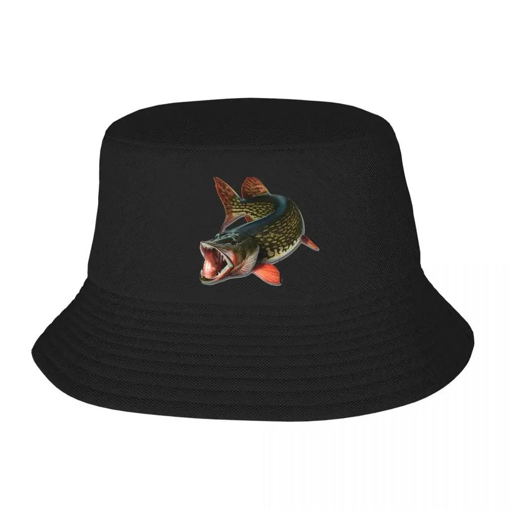 Northern Pike Fish Bucket Hats Panama For Unisex Women Bob Hats Cool FisherUnisex Hats Summer Beach Fishing Unisex Caps