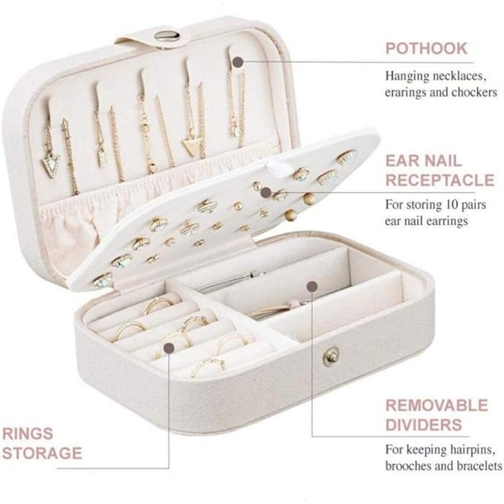 Small Travel Jewelry Box for Women Girls, Jewelry Organizer Storage for Earrings Rings Necklaces Bracelets, Double Layer Jewelry Case PU Leather