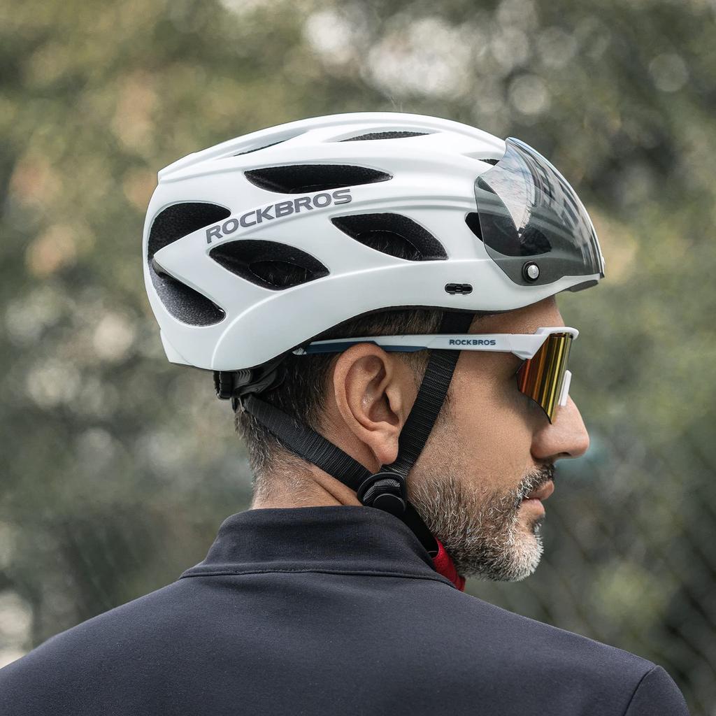 ROCKBROS Взрослый Дорожный Велосипедный Шлем CE Высоко с Магнитными Очками и Регулируемый для Мужчин и Женщин, Сертифицированный, Сверхлегкий, Прочный, Дышащий,