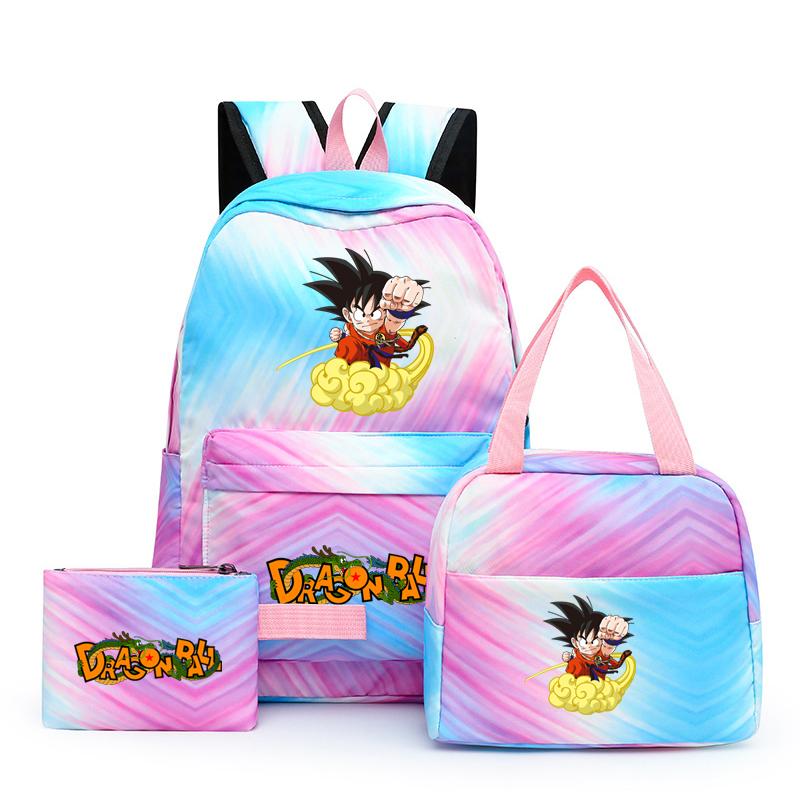3 шт./компл., разноцветный рюкзак Dragon Ball с сумкой для обеда для женщин, студенческий рюкзак для подростков, повседневные школьные сумки, наборы