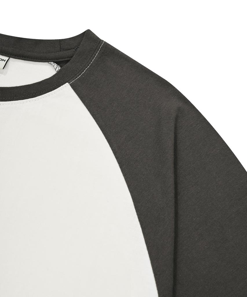 ESCAPEFROM Logo Pink Circle Print Raglan Color Block Short Sleeve T-Shirt Charcoal