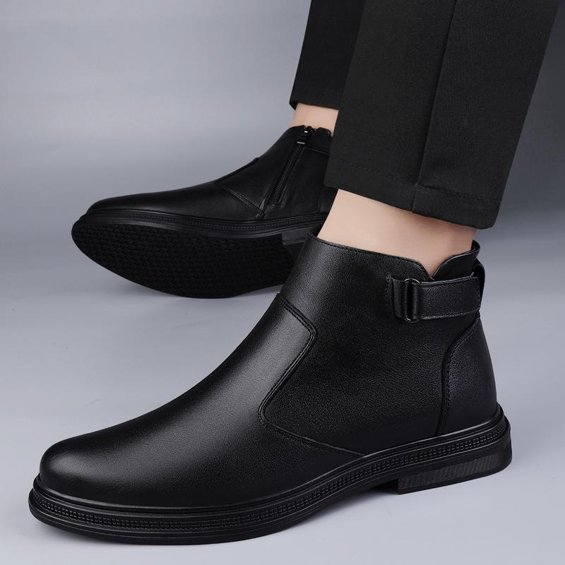 Moda Hasmatbop Brend Yuqori Qo'nji Erkaklar Kundalik Poyafzallari Barcha Turga Mos Haqiqiy Teri Erkaklar Qishgi Etiklari Erkaklar uchun Yon Fermuar Klassik Mototsikl Etiklari