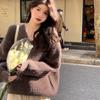 Свитера, пуловеры для женщин, осенне-зимний однотонный свитер с v-образным вырезом и длинными рукавами, роскошный дизайн, свободный вязаный пуловер, женский топ