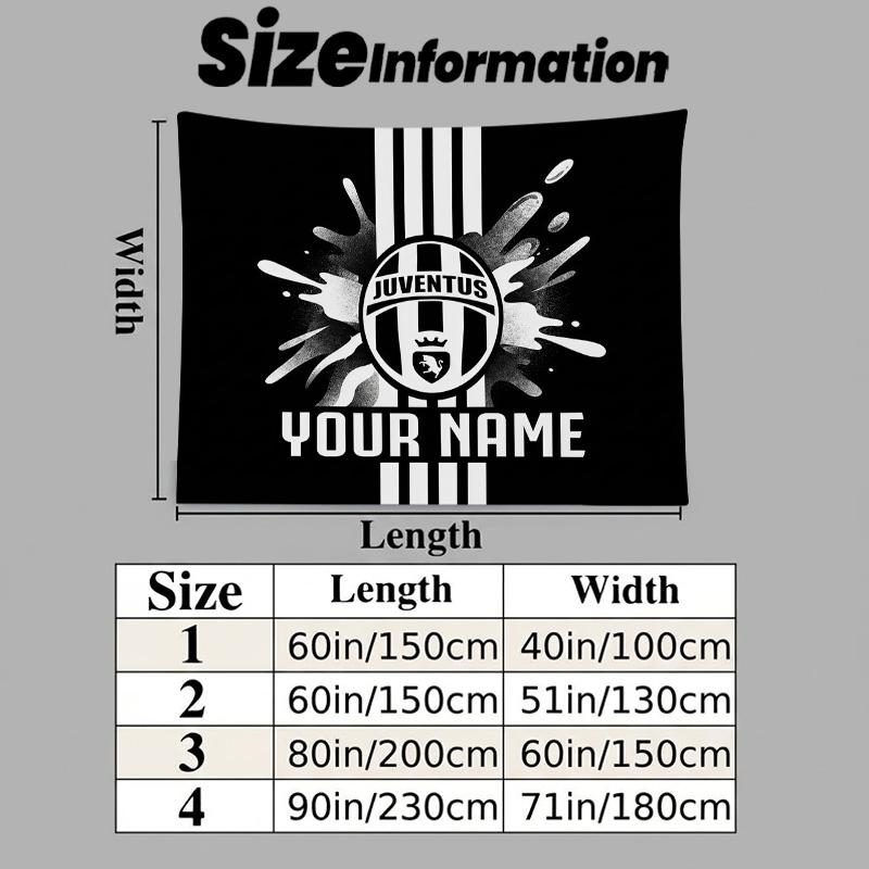 Custom Name Juventus Printed Tapestry – Wall Hanging for Bedrooms, Dorms, and Home Decor