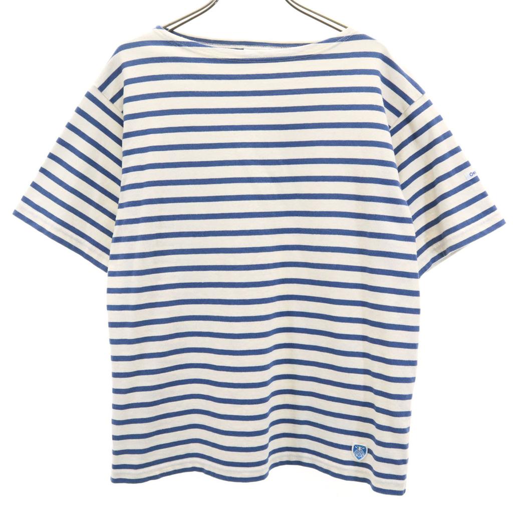 Orcival Made In France Border Pattern Short Sleeve Boat Neck Basque Shirt Women Used