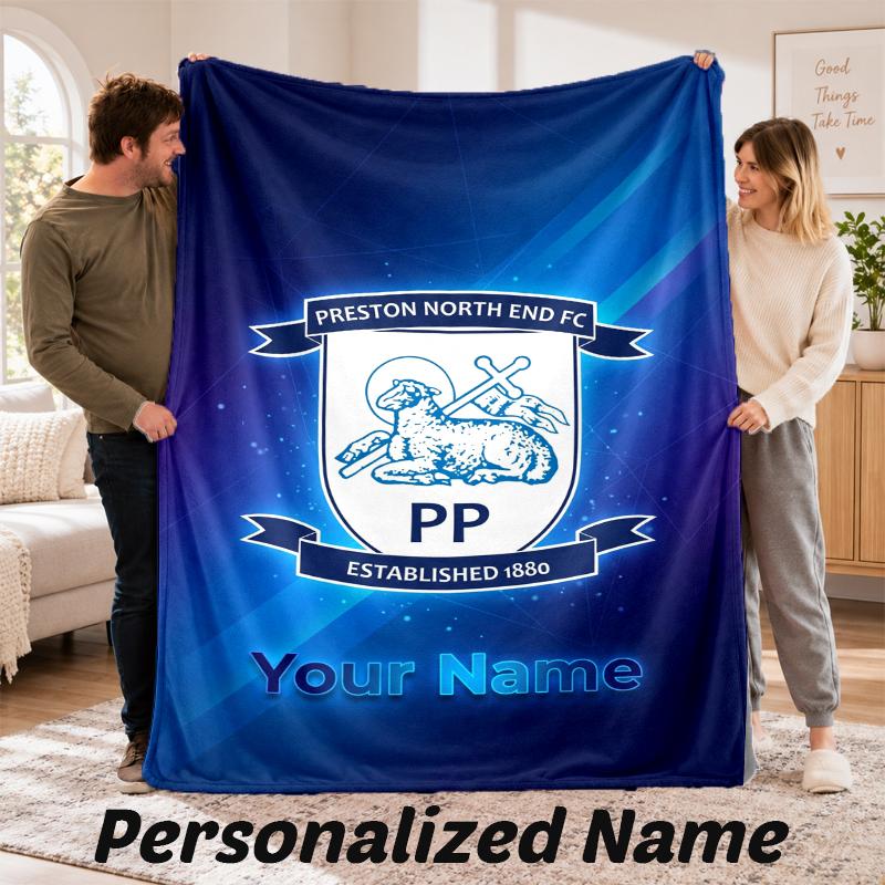 Preston North End Personalized Flannel Blanket Custom Name Text Soft Throw Blanket Home Decor