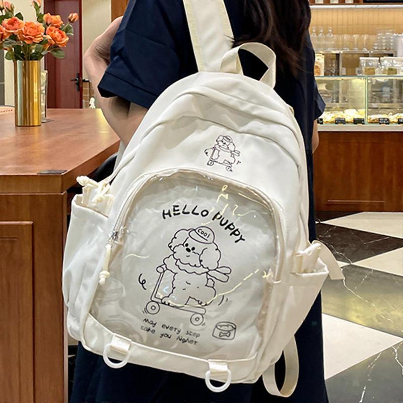 Japanese Cute Cartoon Anime Clear Backpack for Girls Large Capacity Trendy Itabag School Bag Casual Daypack Book Bag White