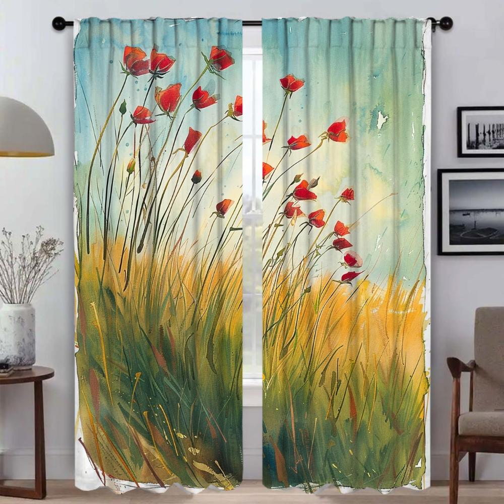 Retro Flower Curtains for Living Room Curtain for Room 2 Panel Shades Halloween Decoration Home Interior Curtains Partition