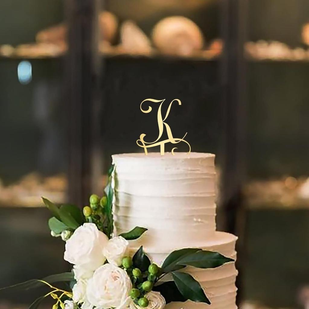Топпер для торта с первой буквой K, монограмма, акриловый топпер для кексов, забавные аксессуары для торта для украшения свадебной годовщины, дня рождения, вечеринки, зеркальное золото