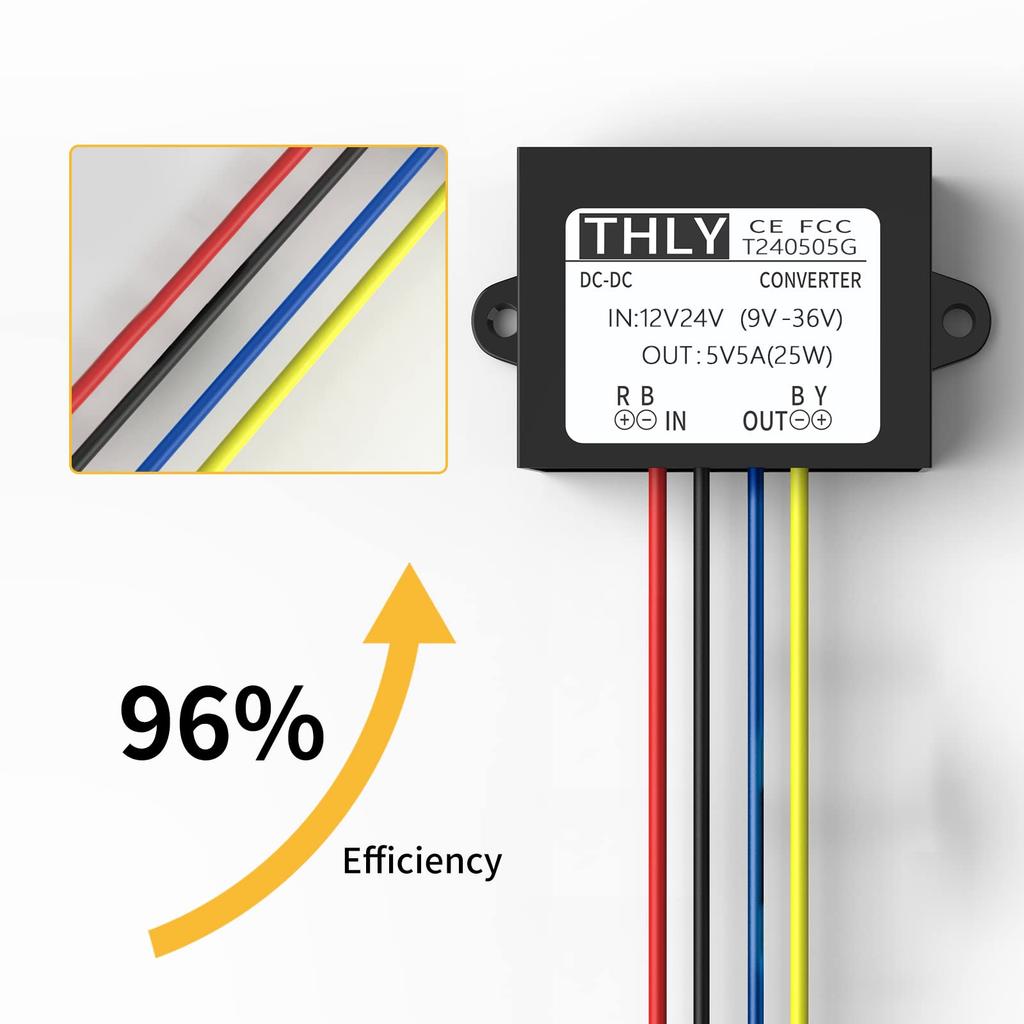 DC Buck 24V 12V to 5V Converter DC 8A 40W New Upgraded Isolated Voltage Reducer for Car Solar Golf and LED Lights Converter, Step-Down (Accepts 9-36V