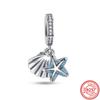 925 Silver Hermit Crab Gecko Jellyfish Dolphin Turtle Pendant Sky Blue Beads Fit Original  Charms Bracelet Europe Jewelry